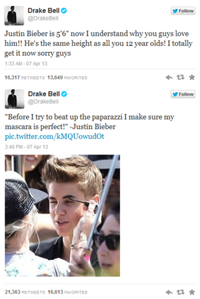 Drake Bell Justin Beiber Tweets